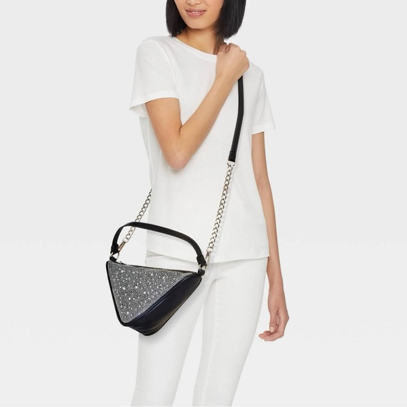 NWT Wild Fable Triangle Rhinestone Black Crossbody Handbag - Picture 2 of 16
